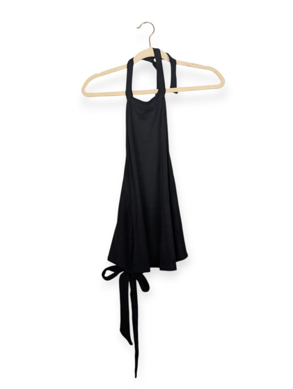 Bishop Young Halter Top S Black Ribbed Tie Back Sleeveless Fitted Going Out